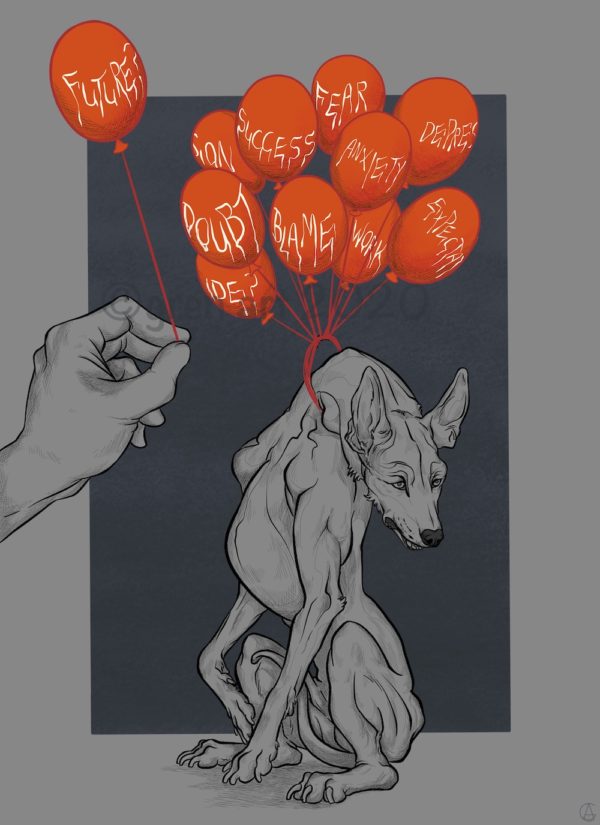 dog and balloons