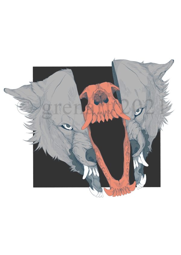 wolf with skull print