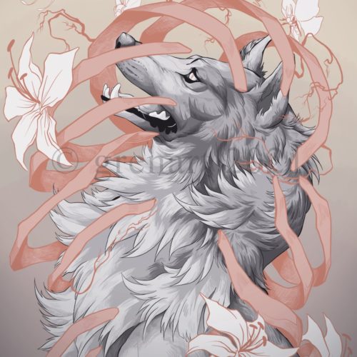 wolf in ribcage print