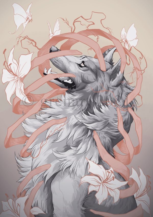 wolf in ribcage print