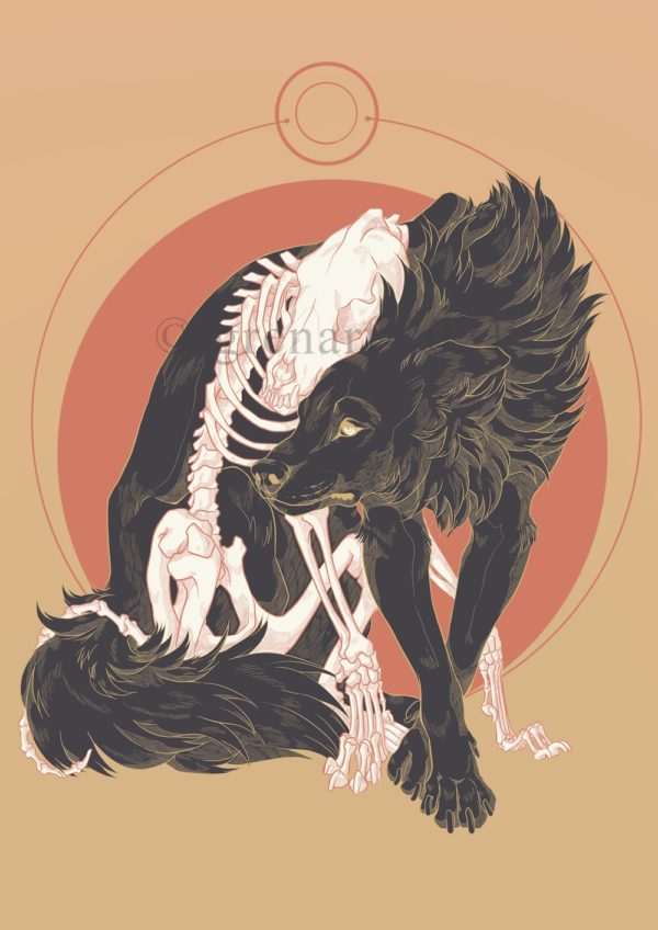 wolf with skeleton print