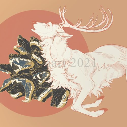 deer with wolf jaws print