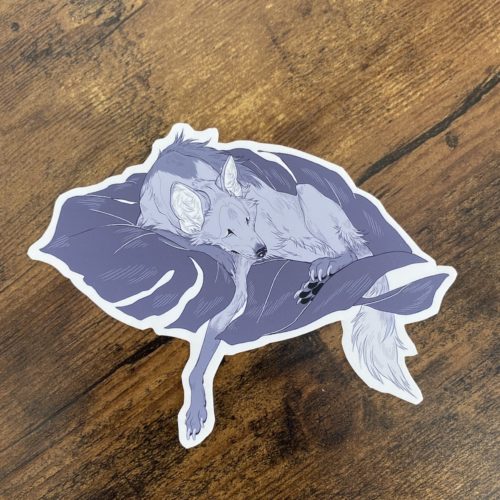 maned wolf on monstera leaf sticker